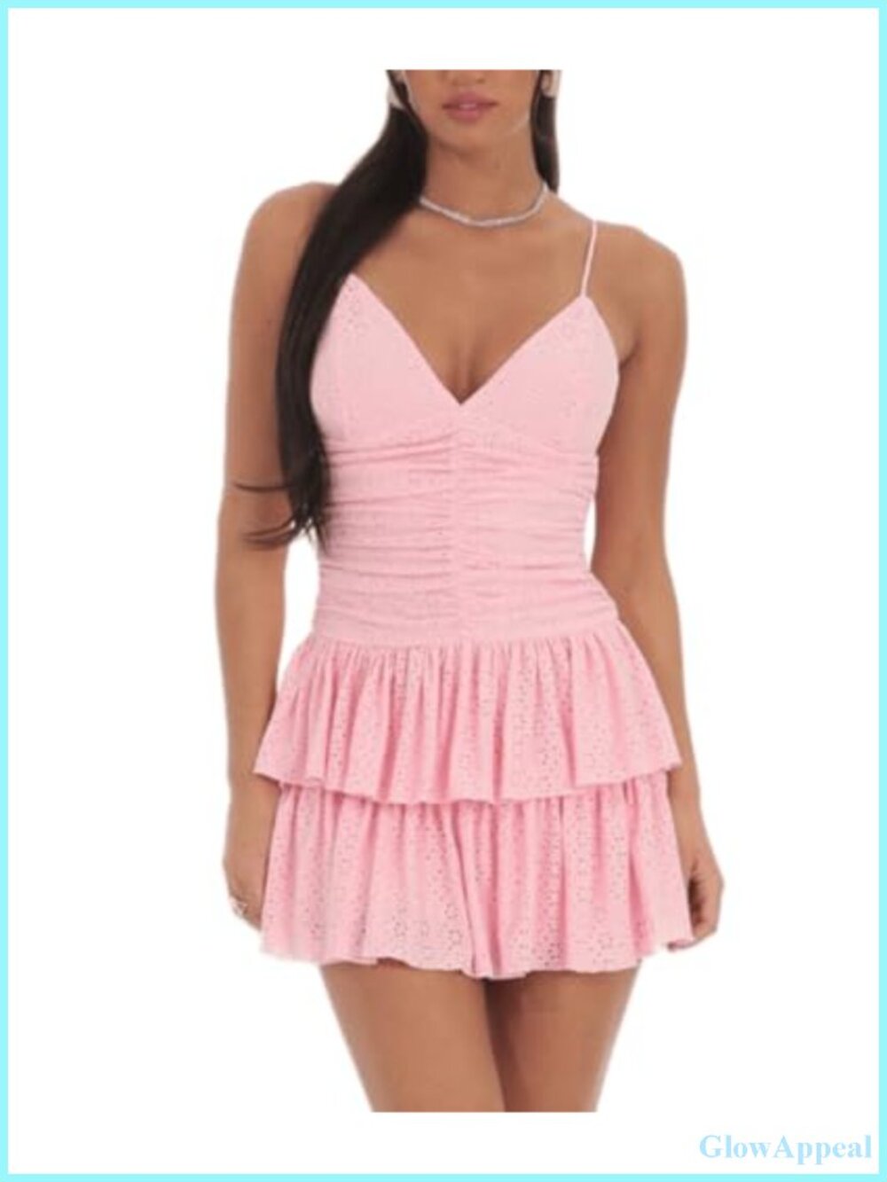 Women's Deep V-Neck Spaghetti Strap Casual Tiered Mini Dress Summer Ruffle Hem